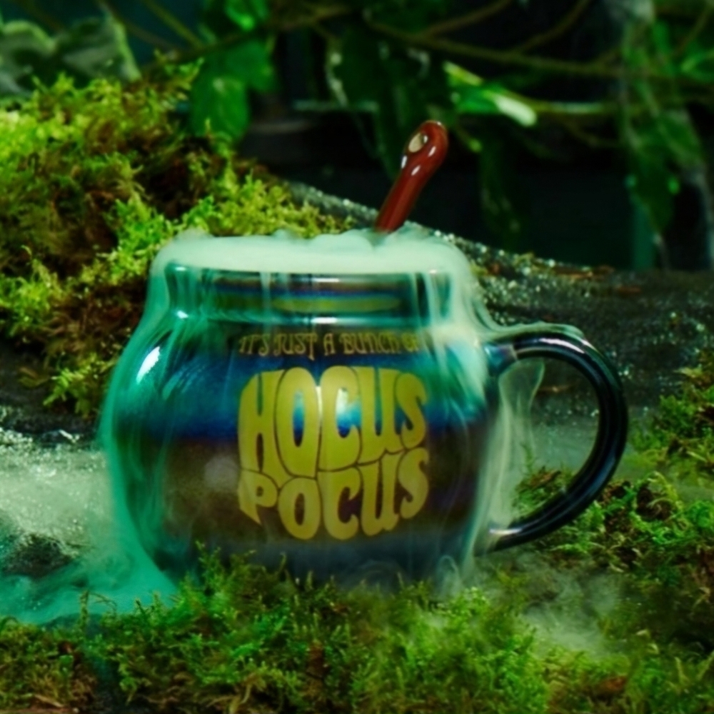 DisneyParks Hocus Pocus Iridescent Cauldron Shaped Mug and Broom Spoon NWT
